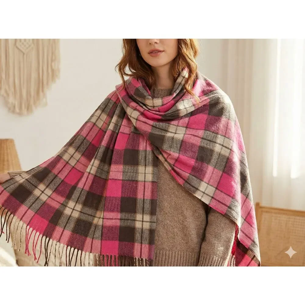 Gap Pink Brown Plaid Womens Rectangle Scarf 24